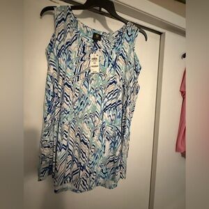 JM Collection Blue and White Zigzag Top Cold Shoulder